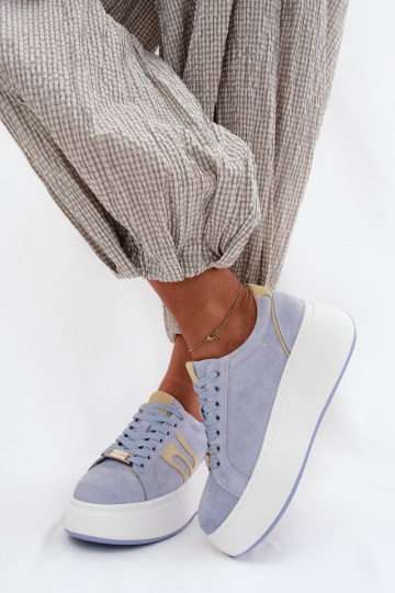 Zapatillas modelo zapatos. Femenino con una plataforma gamuza naturaloAa color azul Salima 2