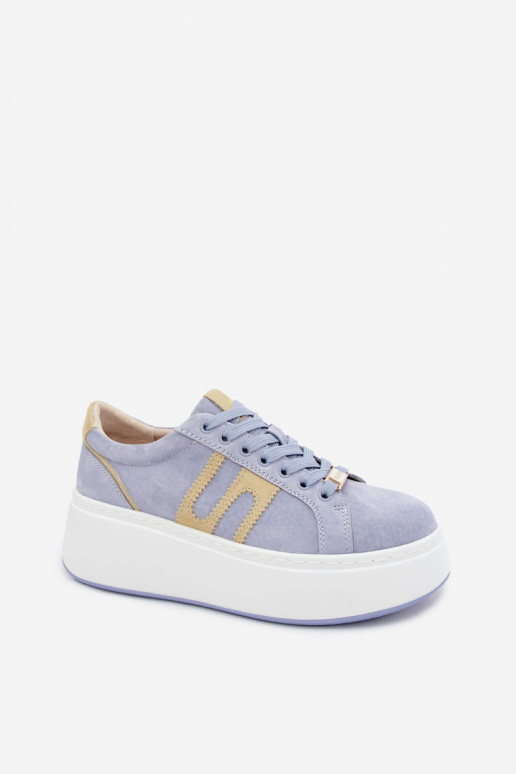 Zapatillas modelo zapatos. Femenino con una plataforma gamuza naturaloAa color azul Salima