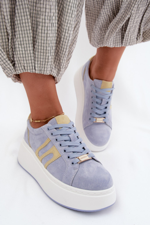 Zapatillas modelo zapatos. Femenino con una plataforma gamuza naturaloAa color azul Salima