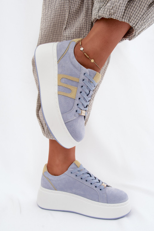 Zapatillas modelo zapatos. Femenino con una plataforma gamuza naturaloAa color azul Salima