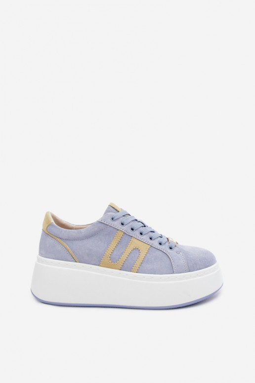 Zapatillas modelo zapatos. Femenino con una plataforma gamuza naturaloAa color azul Salima