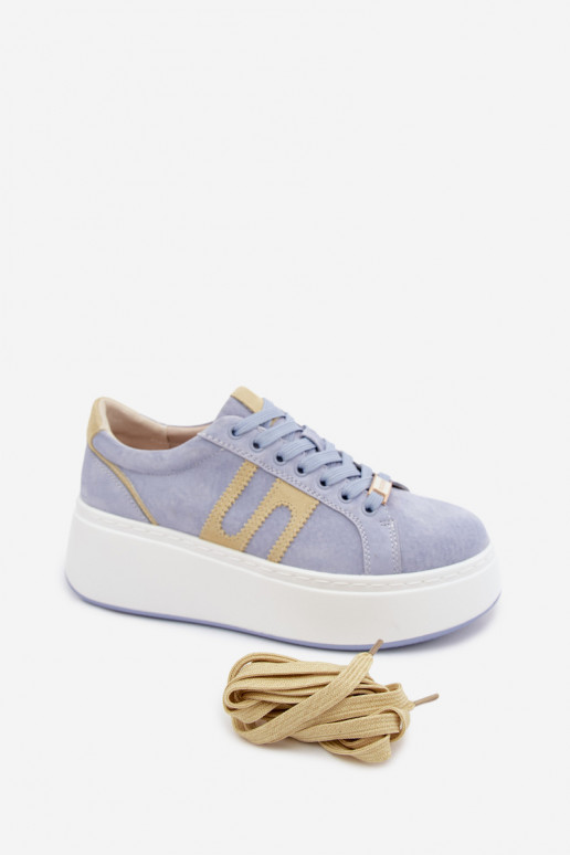 Zapatillas modelo zapatos. Femenino con una plataforma gamuza naturaloAa color azul Salima