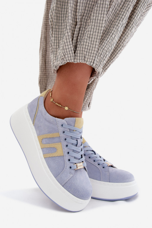 Zapatillas modelo zapatos. Femenino con una plataforma gamuza naturaloAa color azul Salima