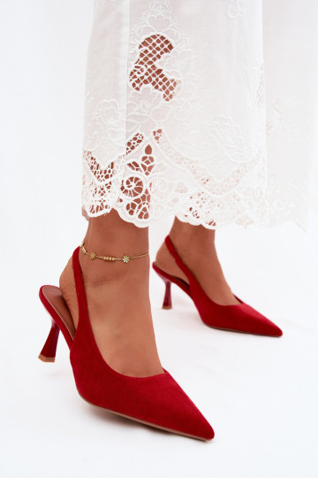 Sandalias de mujer con tacones delgados en ante rojo Saria