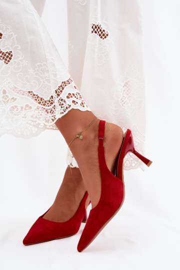 Sandalias de mujer con tacones delgados en ante rojo Saria 2