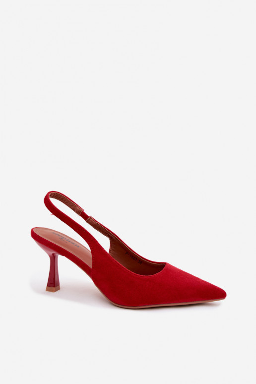 Sandalias de mujer con tacones delgados en ante rojo Saria