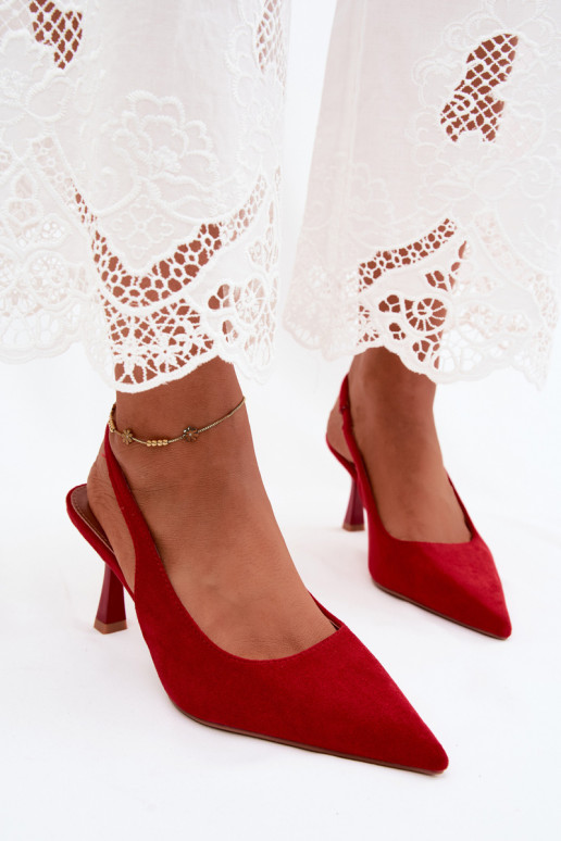 Sandalias de mujer con tacones delgados en ante rojo Saria