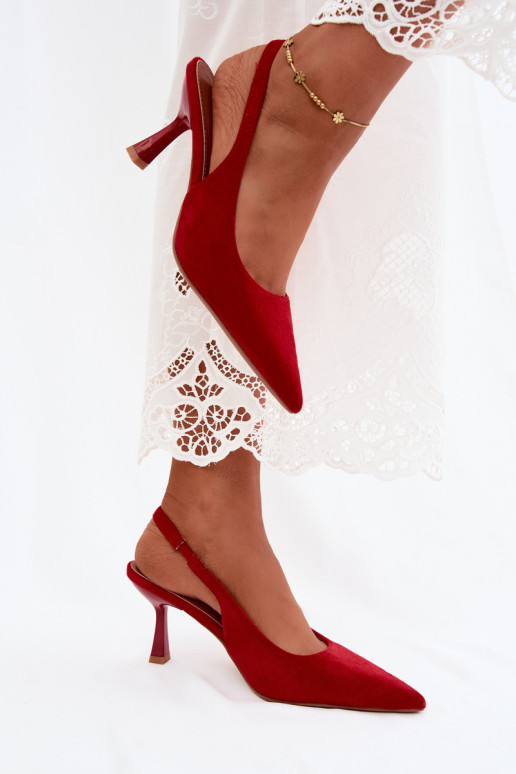 Sandalias de mujer con tacones delgados en ante rojo Saria
