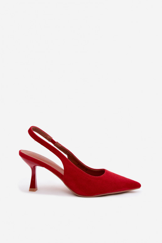 Sandalias de mujer con tacones delgados en ante rojo Saria