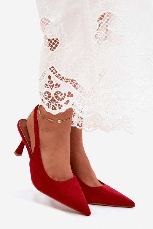 Sandalias de mujer con tacones delgados en ante rojo Saria