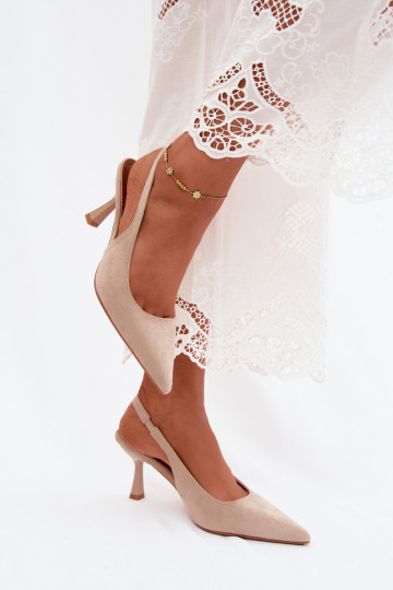 Sandalias de mujer con tacones finosImitacji de gamuzau beige Saria