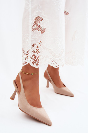 Sandalias de mujer con tacones finosImitacji de gamuzau beige Saria 2