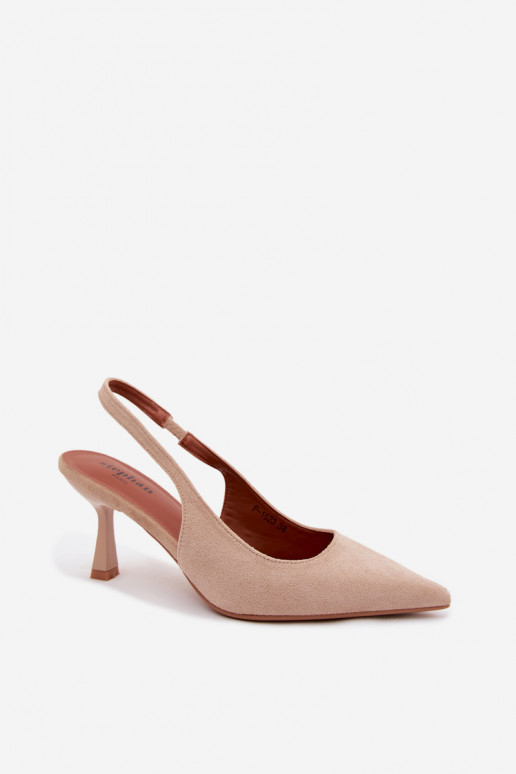 Sandalias de mujer con tacones finosImitacji de gamuzau beige Saria