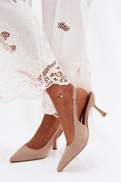 Sandalias de mujer con tacones finosImitacji de gamuzau beige Saria