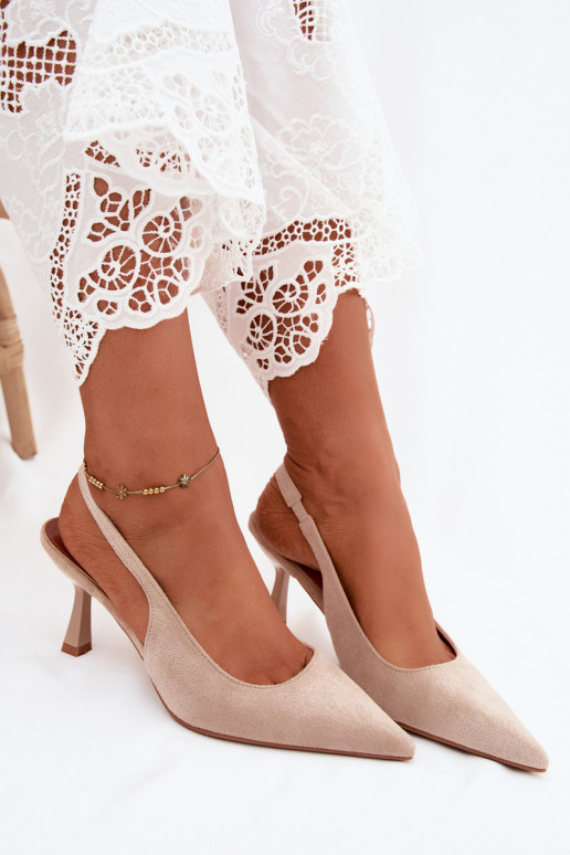 Sandalias de mujer con tacones finosImitacji de gamuzau beige Saria