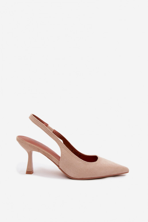 Sandalias de mujer con tacones finosImitacji de gamuzau beige Saria