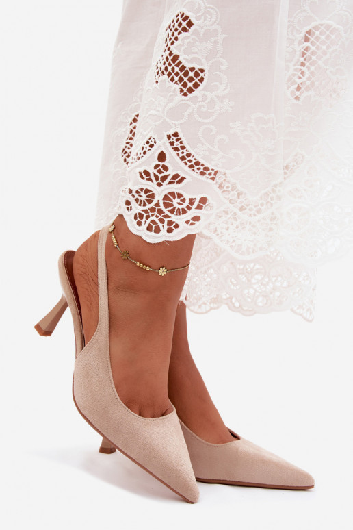 Sandalias de mujer con tacones finosImitacji de gamuzau beige Saria