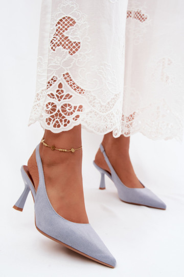 Sandalias de mujer con tacones delgados en ante azul Saria