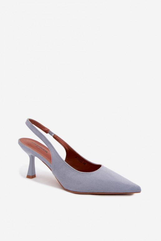 Sandalias de mujer con tacones delgados en ante azul Saria