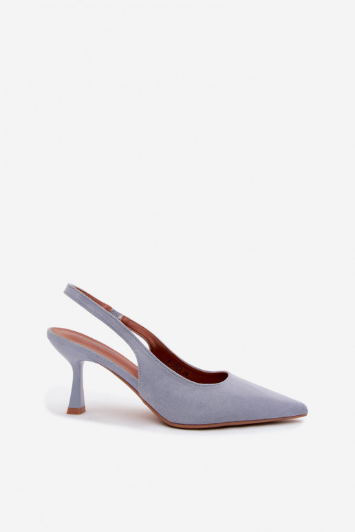 Sandalias de mujer con tacones delgados en ante azul Saria