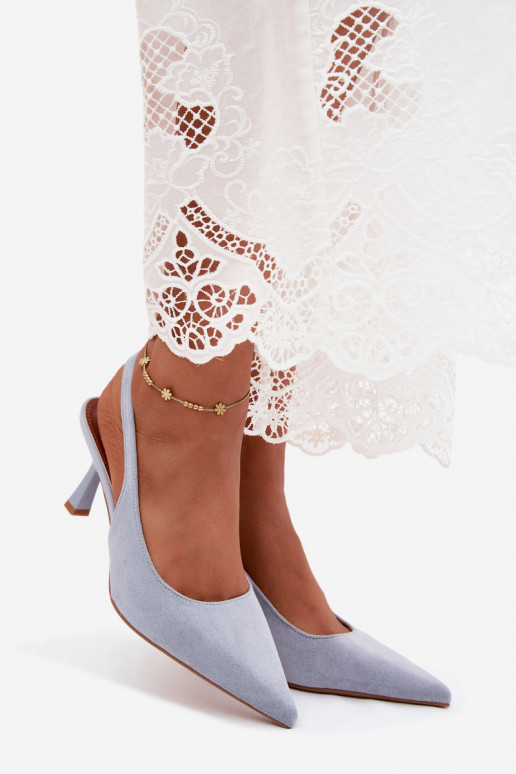Sandalias de mujer con tacones delgados en ante azul Saria