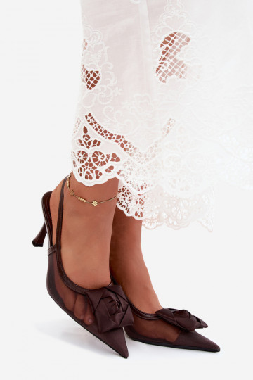 Sandalias de malla con ornamentos y tacones en chocolate Jasmina 2