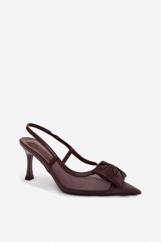 Sandalias de malla con ornamentos y tacones en chocolate Jasmina