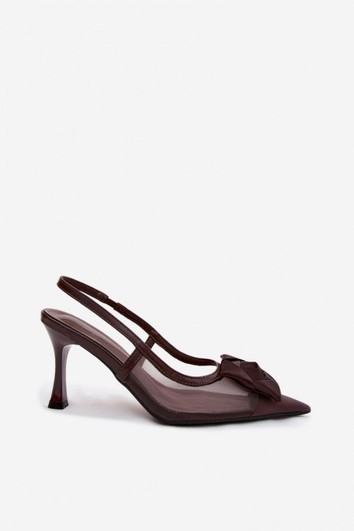 Sandalias de malla con ornamentos y tacones en chocolate Jasmina
