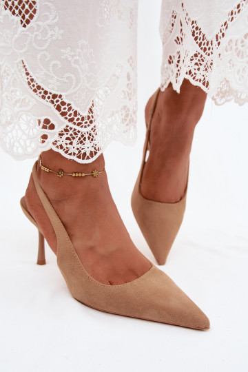 Sandalias de mujer con tacones finosde gamuza ecológicau beige Kevina