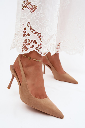 Sandalias de mujer con tacones finosde gamuza ecológicau beige Kevina 2