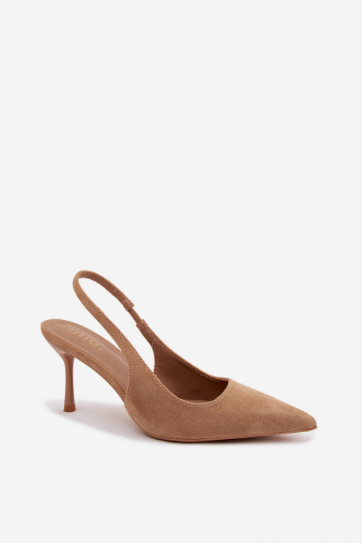 Sandalias de mujer con tacones finosde gamuza ecológicau beige Kevina