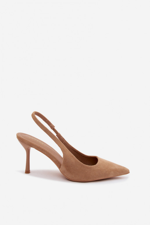 Sandalias de mujer con tacones finosde gamuza ecológicau beige Kevina