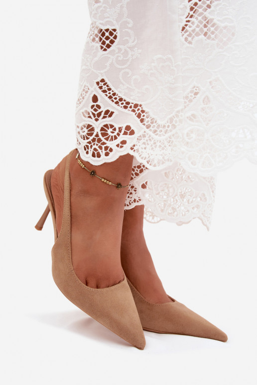 Sandalias de mujer con tacones finosde gamuza ecológicau beige Kevina