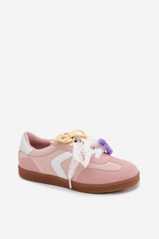 Zapatillas de mujer con flores elegantes y lazo en color rosa Coastelle