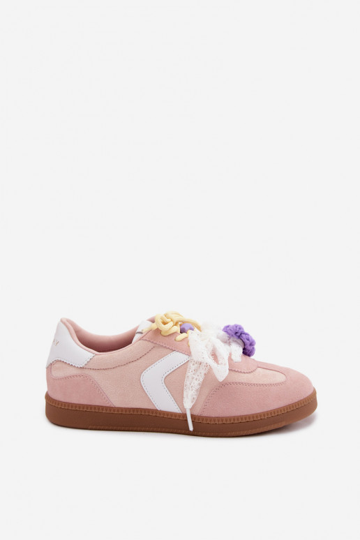Zapatillas de mujer con flores elegantes y lazo en color rosa Coastelle