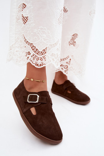 Zapatos de mujer con hebillas de ante sintético en color chocolate Sombellia