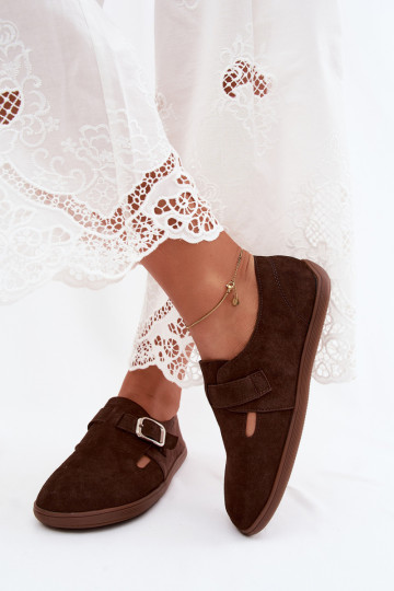 Zapatos de mujer con hebillas de ante sintético en color chocolate Sombellia 2