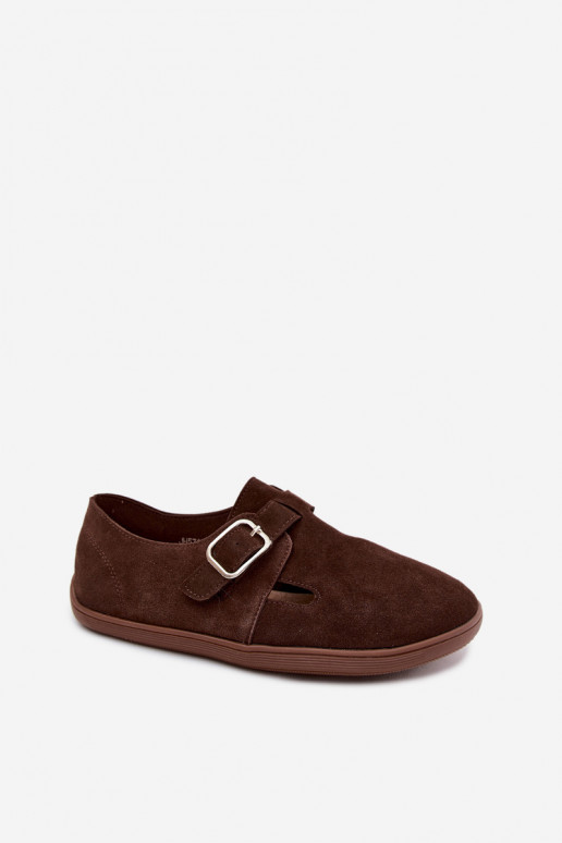 Zapatos de mujer con hebillas de ante sintético en color chocolate Sombellia
