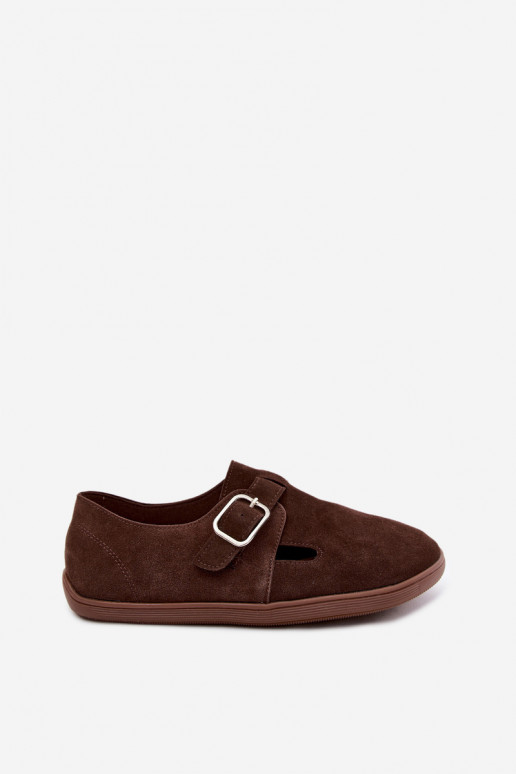 Zapatos de mujer con hebillas de ante sintético en color chocolate Sombellia