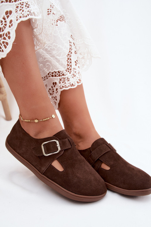 Zapatos de mujer con hebillas de ante sintético en color chocolate Sombellia