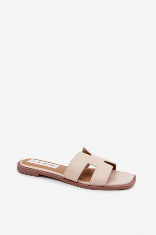 Zapatillas de mujer con recortes planas de cuero sintético en color marfil Santoria