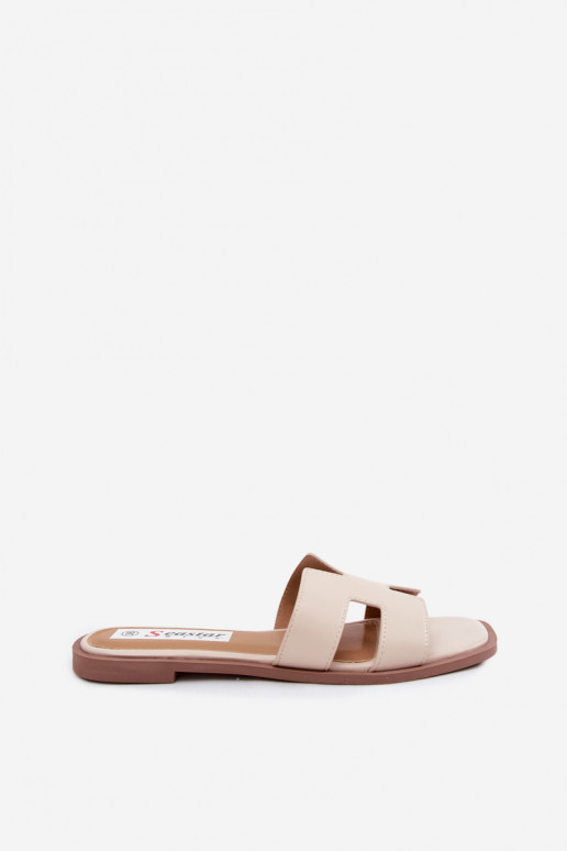 Zapatillas de mujer con recortes planas de cuero sintético en color marfil Santoria
