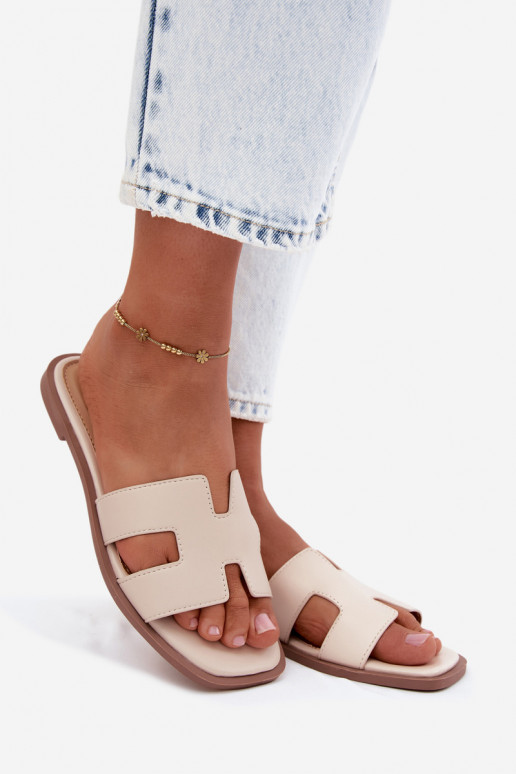 Zapatillas de mujer con recortes planas de cuero sintético en color marfil Santoria