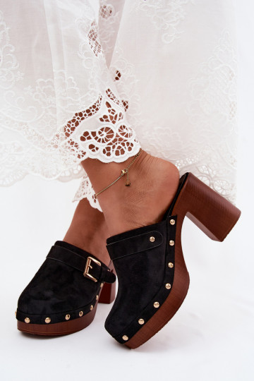 Zuecos negros de mujer con tacones, hebillas y tachuelas Lagunelle 2