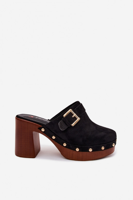 Zuecos negros de mujer con tacones, hebillas y tachuelas Lagunelle