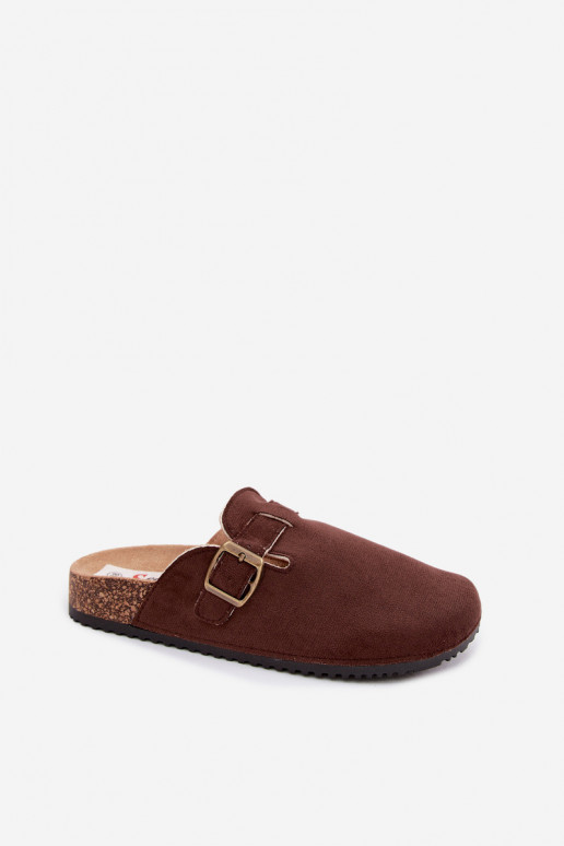 Zuecos de mujer color chocolate con hebillas de ante sintético Tropina