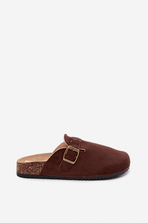 Zuecos de mujer color chocolate con hebillas de ante sintético Tropina