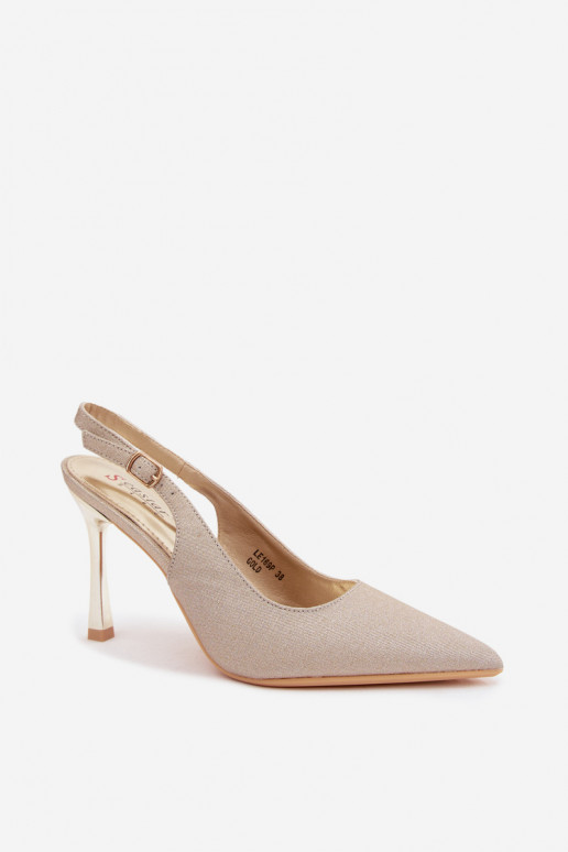 Zapatos de tacón dorados brillantes con tacón abierto Marcella