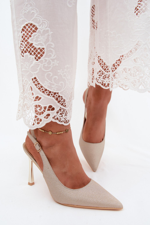 Zapatos de tacón dorados brillantes con tacón abierto Marcella