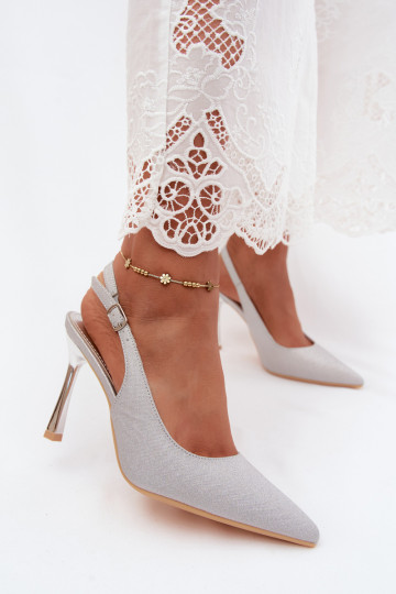 Zapatos de tacón plateados brillantes con tacón abierto Marcella 2